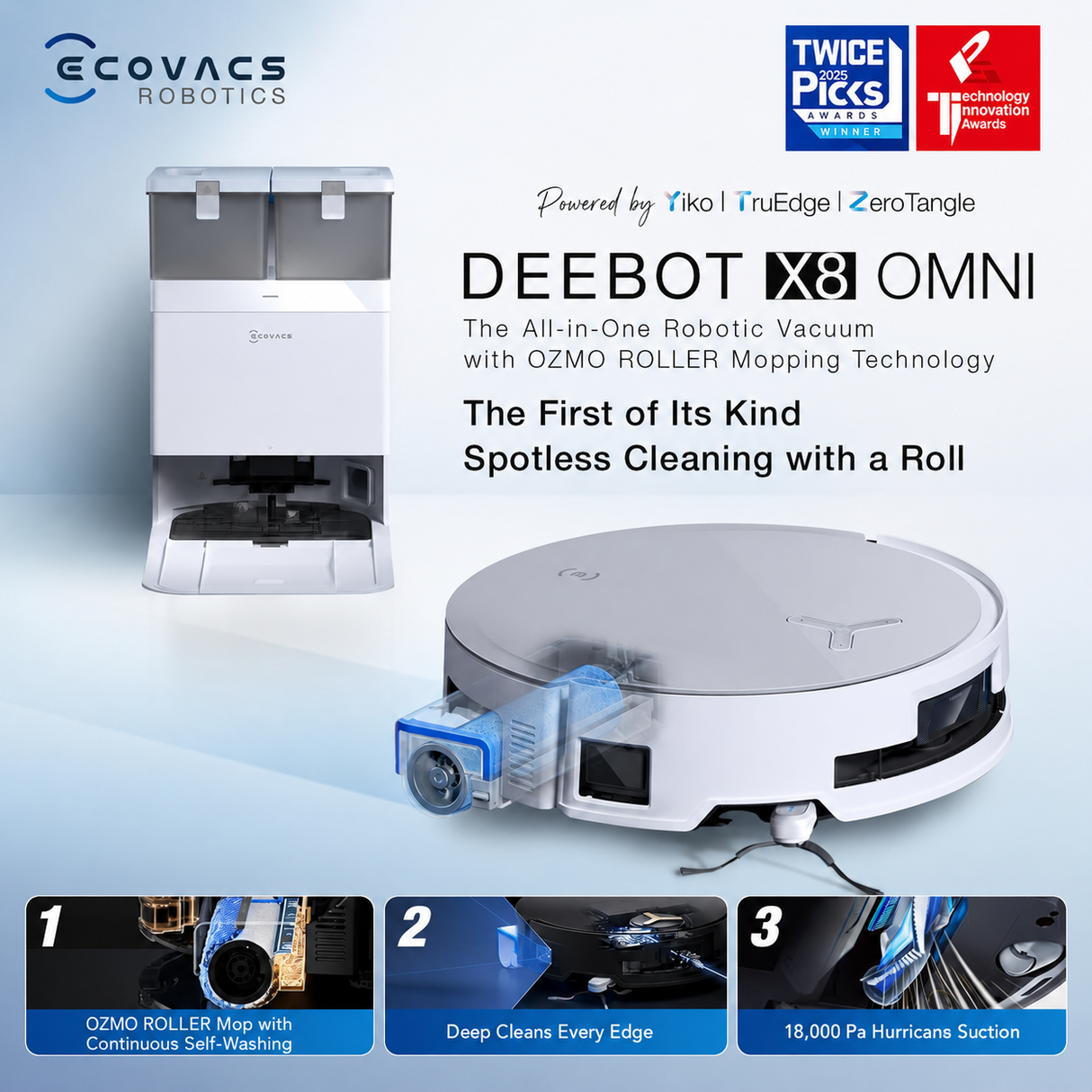 DEEBOT X8 OMNI - Wet Dry Vacuum Cleaner, OMNI Station, 18,000Pa, 270min - UNBOXED DEAL (BOX SLIGHTLY DAMAGED)