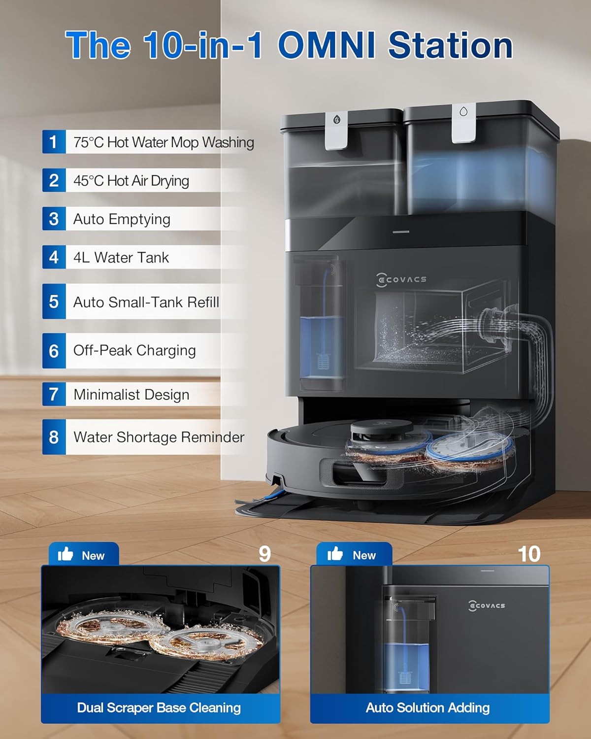 DEEBOT T30C OMNI Robot Vacuum Cleaner - OMNI Station, 20,000Pa Suction, 180min Runtime