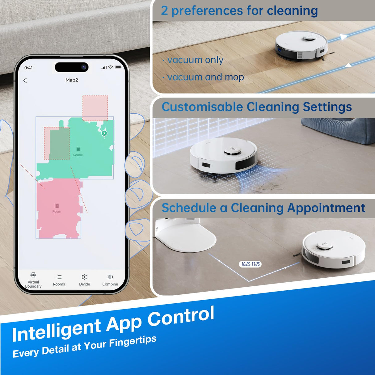 DEEBOT N20 PRO Robot Vacuum Cleaner - with OZMO PRO 2.0 Oscillating Mopping System, 8000Pa Suction, 300min Runtime