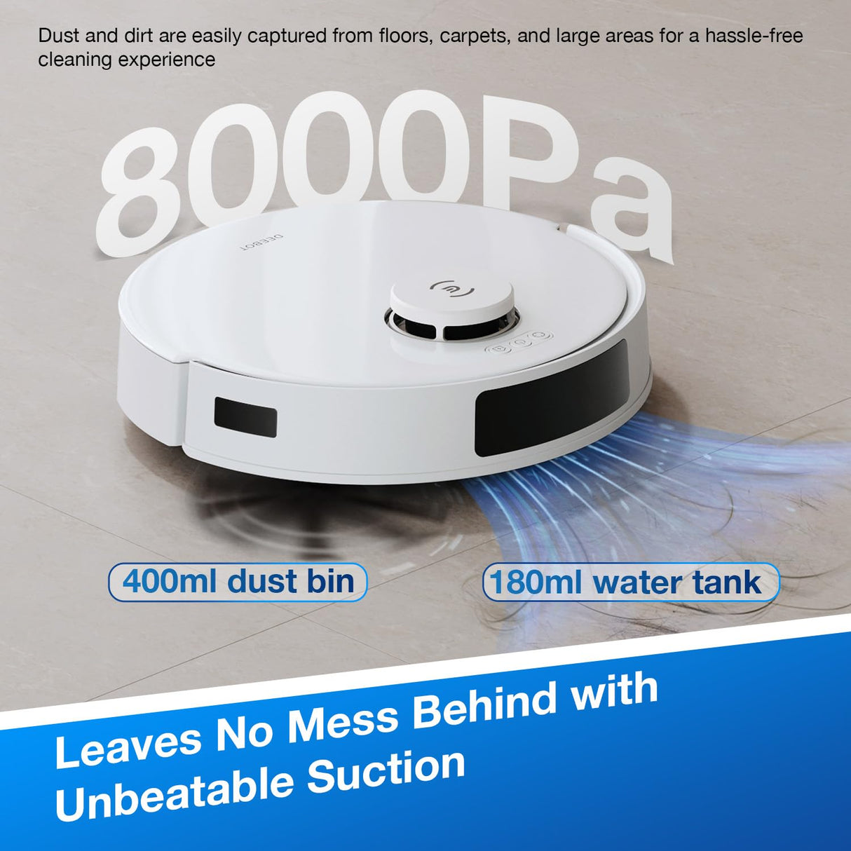 DEEBOT N20 PRO Robot Vacuum Cleaner - with OZMO PRO 2.0 Oscillating Mopping System, 8000Pa Suction, 300min Runtime