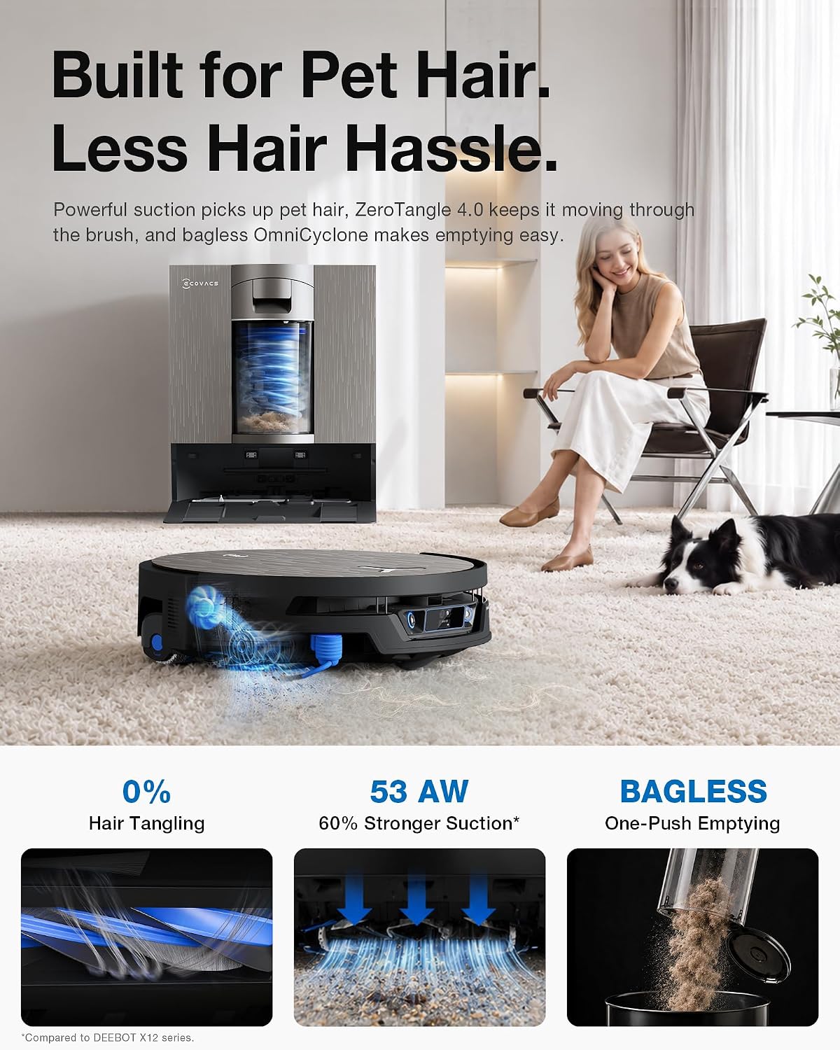 DEEBOT X12S OMNICYCLONE Wet Dry Vacuum Roller, OMNI Station, 22,000Pa