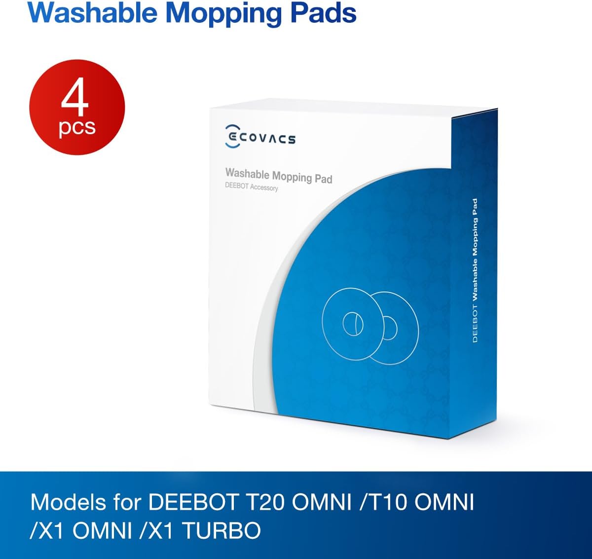 DEEBOT X2 OMNI / X2 COMBO / T20/T20e OMNI / X1/X1e OMNI / T10 TURBO Mopping Kit - 4 Rotating Pads for OZMO TURBO 2.0