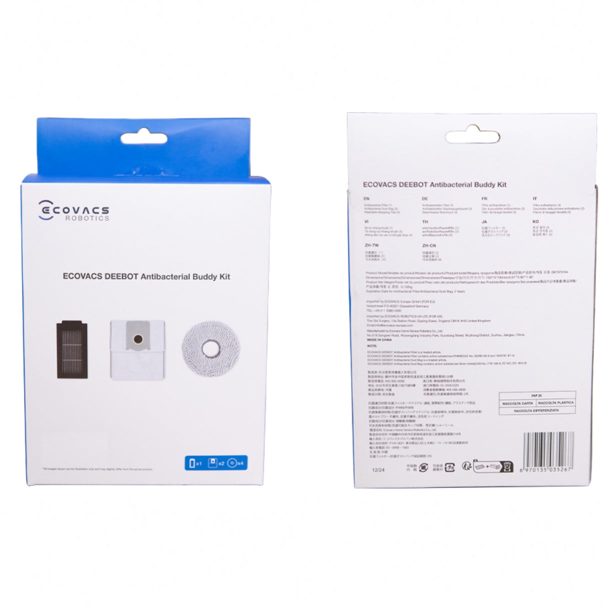 DEEBOT T30C Buddy Kit - 1 Filters, 2 Antibacterial Dust Bags, 4 Washable Mopping Pads