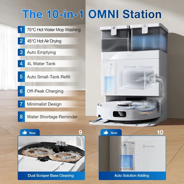 DEEBOT T30C OMNI Robot Vacuum Cleaner - OMNI Station, 20,000Pa Suction, 180min Runtime