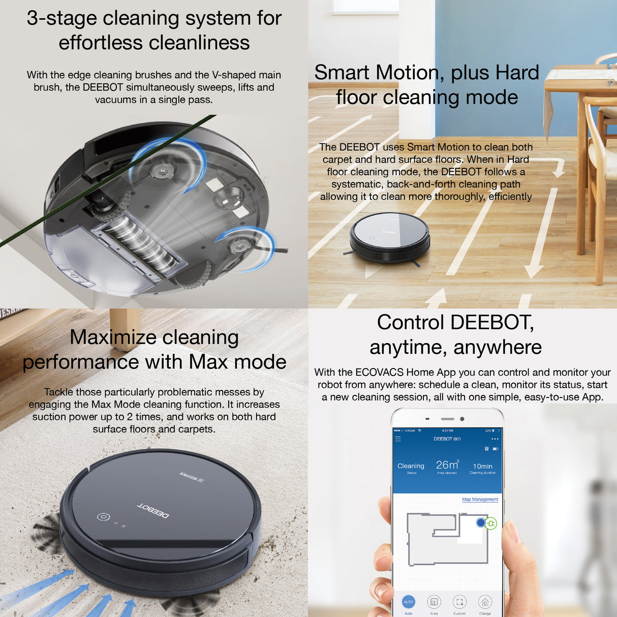 Deebot 601 Robot Vacuum Cleaner - Motion Navigation, 110min Runtime - UNBOXED DEAL