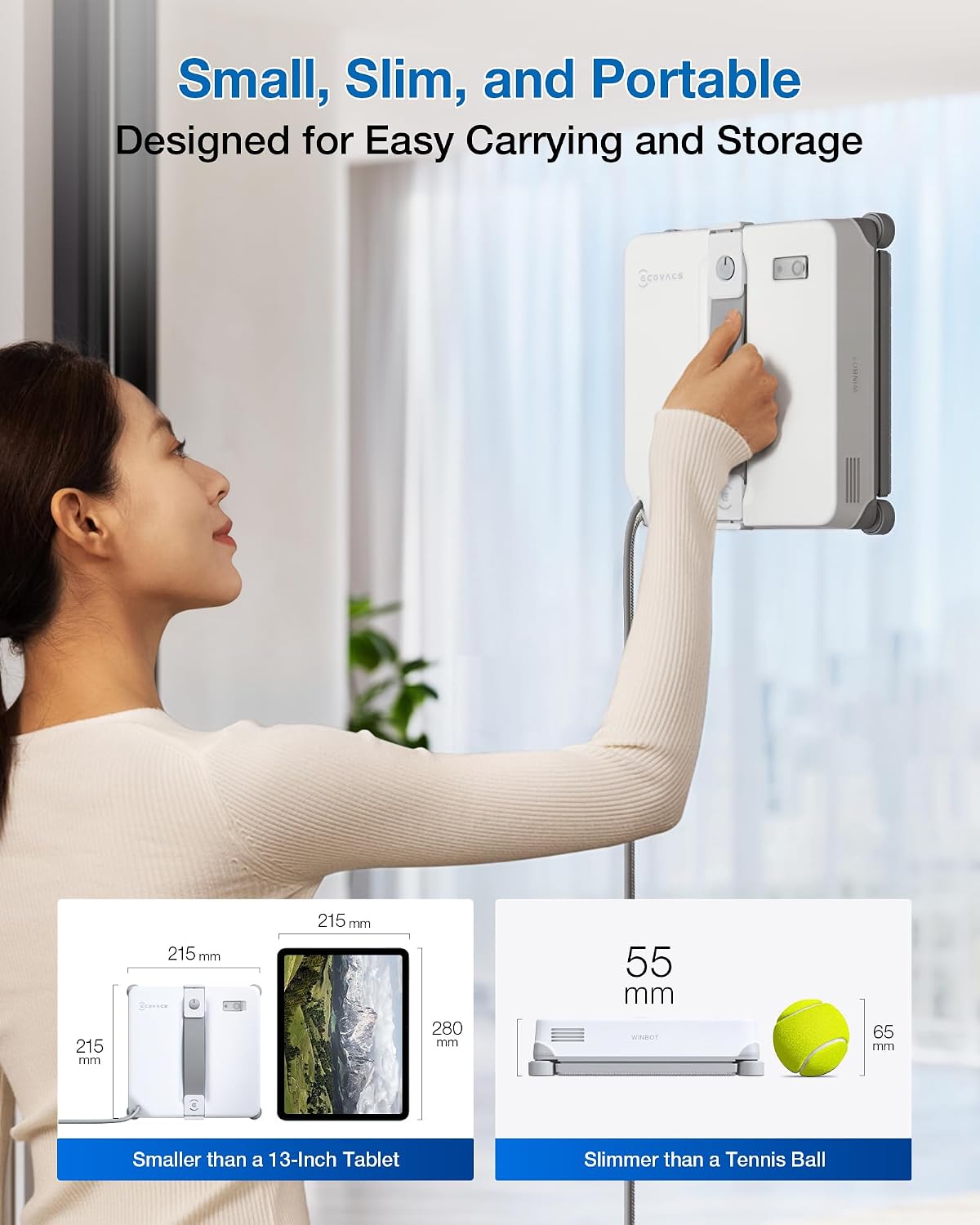 WINBOT mini 2 Automated Window Cleaner -  8000Pa Suction , 30-Minute Power-Off Protection
