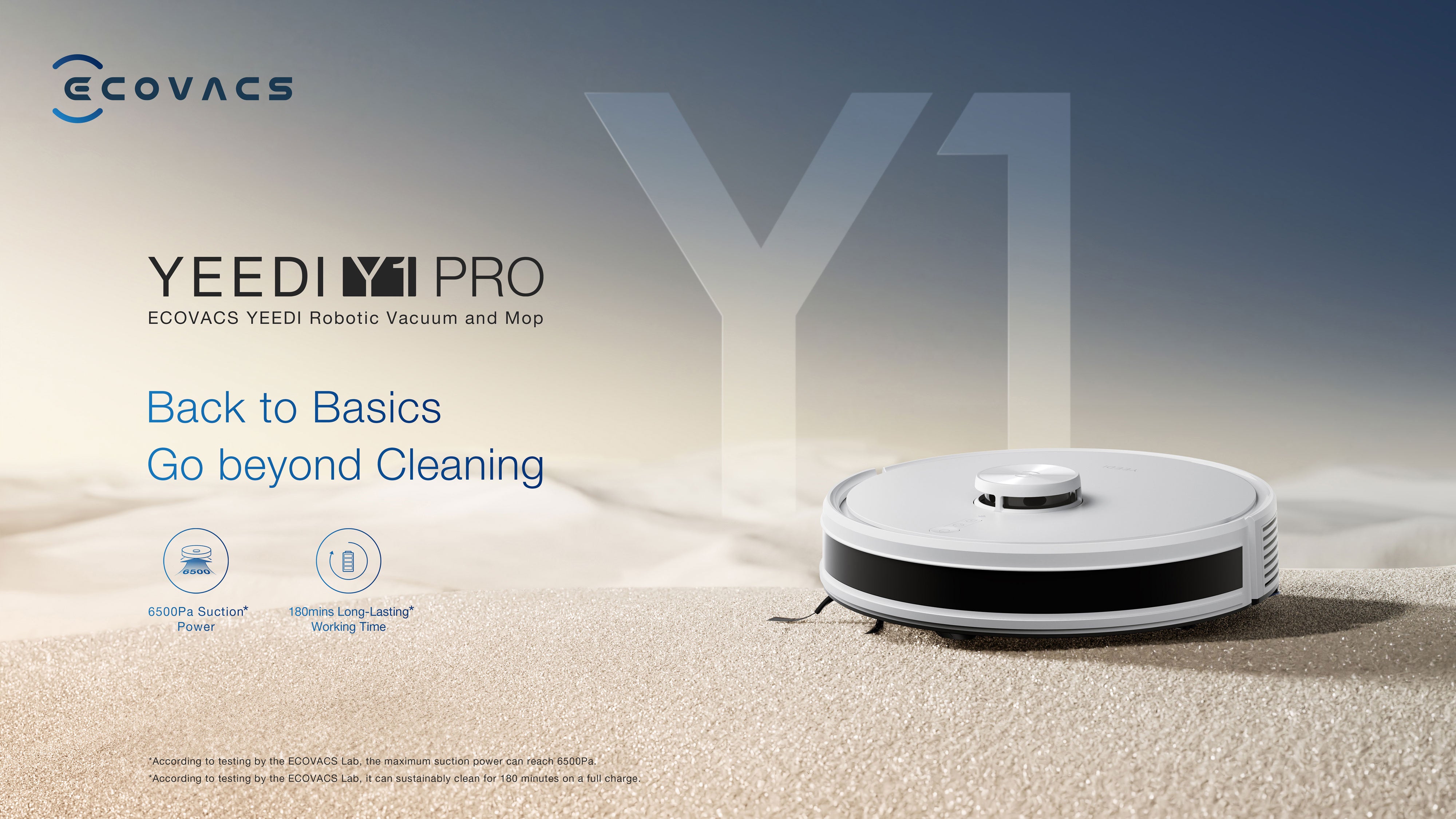 Ecovacs DEEBOT Y1 PRO - 6500Pa, 180min Runtime, 370sq/m Cleaning